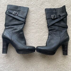 UGG Black Leather Jardin Platform Heeled Boots size 7.5